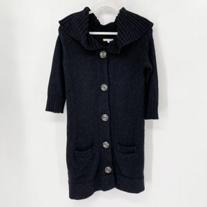 Vince Alpaca Wool Blend Cardigan Sweater Sz S Black‎ Collared Button Up Pockets